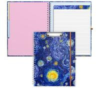 Rimilak Portapapeles en espiral con bloc de notas con forro recargable, 14.5 x 9.8 pulgadas, portapapeles de tapa dura con 5 bolsillos interiores, banda elástica y serie de lazos. Lindo clip elegante, cielo estrellado