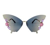 Rimless Butterfly Crystal Sunglasses - Rhinestone Festival Eyewear, UV Protective Fashion Shades, Luxury Statement Glasses | Women Beach Driving Hiking Outdoor Events, Summer Travel, Party Styling