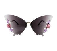 Rimless Butterfly Crystal Sunglasses - Rhinestone Festival Eyewear, UV Protective Fashion Shades, Luxury Statement Glasses | Women Beach Driving Hiking Outdoor Events, Summer Travel, Party Styling