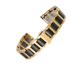 Rimmean 1 Pulsera de cerámica Acero Inoxidable for Reloj, Correa 12, 13, 14, 15, 16, 17, 18, 20 y 22 mm, for Mujer Hombre(Black Gold,16mm)