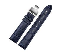 Rimmean 1 Pulsera de Cuero Genuino Color Azul Oscuro con Cierre Mariposa. Correa Reloj 16 mm, 18, 20, 21, 22 y 23(Blue Silver Buckle,19mm)