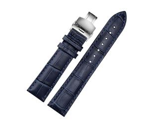 Rimmean 1 Pulsera de Cuero Genuino Color Azul Oscuro con Cierre Mariposa. Correa Reloj 16 mm, 18, 20, 21, 22 y 23(Blue Silver Buckle,16mm)