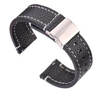 Rimmean Correa de Reloj Cuero Suave, marrón y Negro, 18 mm, 20, 22 24, for Hombre Mujer, con Cierre desplegable(Black,24mm)