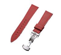Rimmean Correa de Reloj Universal 18/19 mm, Piel auténtica, con Hebilla Mariposa, for Hombre y Mujer (1 Unidad)(Red,19mmSilver Buckle)