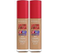 Rimmel Lasting Finish 35 Hr Foundation 302 Warm Olive, cobertura completa, hidratante, SPF 20, ácido hialurónico, vitamina E, 2% niacinamida, uso diario, vegano, libre de crueldad animal