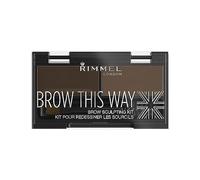 Rimmel London Brow This Way Augenbrauenpuder-Modellierset, gepflegtes Finish und ultimative Präzision mit Duo Compact Formula, Dunkelbraun, Polvo 0,04 oz, Wachs 0,03 oz