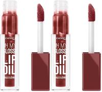 Rimmel London | Oh My Gloss! Lip Oil | Brillo de Labios Hidratante con Sabor |Tono 008 Deep Cherry| Fórmula Vegana | Color Intenso | Fácil de Aplicar |4,5ml (Paquete de 2)
