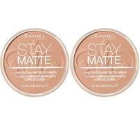 Rimmel London Polvo compacto Stay Matte - Polvo matizante de larga duración para pieles grasas y mixtas - 010 Warm Honey - 14 g (Paquete de 2)