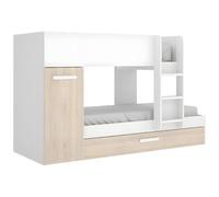 DEKIT GRUPO RIMOBEL TOM - Cama trem con armario y cama arrastre - Blanco/Natural - 150 x 244 x 112