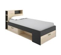Rimobel Vente-Unique-Cama con cabecero con Compartimentos y cajones - 90 x 190 cm - Color: Natural y Antracita - Leandre
