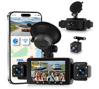 Rimoody 4 Canales WiFi Dashcam para Coche 360°, 1080P Delantera y Trasera Izquierda Derecha, 3 Pulgadas IPS WiFi Dash CAM con Visión Nocturna IR WDR/Control de App/Vídeo en Bucle/24H Monitor/G-Sensor
