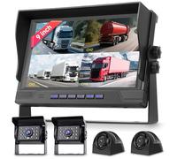 Rimoody Cámara de Marcha Atrás 4 Cámara Kit con 9 Pulgadas Monitor 4 Pantalla Dividida, Cámara Trasera Visión Nocturna/DVR/Loop Video/IP68 Impermeable para Camión/Autobús/Van/Camper/Remolque/Caravana