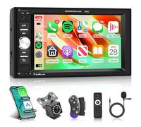 Rimoody Carplay Radio de Coche 2 DIN con Carplay Android Auto Bluetooth 6.2 Pouces Touchscreen Radio Coche con Mirror Link FM Radio USB/EQ/Mic Control del Volante Mandos a Distancia Cámara Trasera