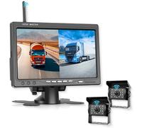 Rimoody Inalámbrica Cámara de Marcha Atrás 2 Cámara Kit con 7 Pulgadas Monitor 2 Pantalla Dividida, Visión Nocturna/BSD/Voltear Imagen/IP68 Impermeable para Camión/Autobús/Van/Camper/Remolque/Caravana