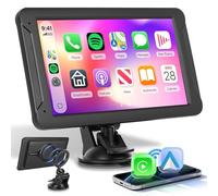 Rimoody Inalámbrica Carplay Android Auto Portátil Radio Coche con Soporte Magnético, 7 Pulgadas Pantalla Táctil CarPlay Monitor Con Airplay/Android Cast/Bluetooth/Transmisor FM/Control de Voz/AUX/Navi