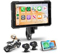 Rimoody Pantalla Carplay Inalámbrica Portátil para Motocicleta con Dashcam 2 Cámara Delantera y Trasera, 5 Pulgadas Carplay Android Auto Monitor para Moto con App/Bluetooth/GPS Navi/IP68 Impermeable