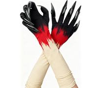 Rimtpuz Guantes largos para Halloween, guantes de bruja verdes con uñas espeluznantes, guantes elásticos de fantasma, diablo y gato, accesorios para disfraz de cosplay y Halloween, rojo, Talla única