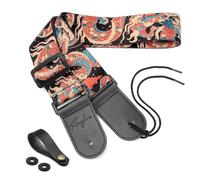 Rinastore Correa de guitarra única"dragón azur" correa de hombro incluye botón de correa y 2 cierres de correa para bajo, guitarra eléctrica y acústica