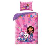 Halantex Gabby's Dollhouse Party Tassic - Juego de cama de La Casa de Muñecas - Funda nórdica de 140 x 200 cm con funda de almohada de 70 x 90 cm - 100% microfibra multicolor