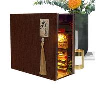 Rincón de libros 3D,Kit de rincón de libros,LED, sujetalibros creativos 3D de estilo chino - Decoración de mesa, artesanía de madera, inserto decorativo de rincón de libro en miniatura para niños y ad