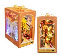 Rincón de libros de Navidad, kits de rincón de libros para adultos, rompecabezas de madera 3D en miniatura, callejón de decoración de estantería, kits de modelo para adultos y adolescentes para