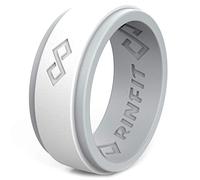 Rinfit - Anillo de Boda de Silicona para Hombre, Paquete de 1 o 3 Anillos. RinfitAir Diseño Transpirable, Goma de Silicona. Anillo de Boda para Hombre, Talla 7 - 14, 9, Light Gray & White