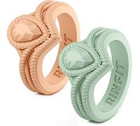 Rinfit - Anillo de boda de silicona para mujer, 2 anillos, diseño de bandas de goma de silicona suave, cómodo y duradero, diseño de patente de EE. UU. pendiente de talla: 4 - 10, Size 9, Verde pastel y melocotón