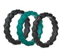 Rinfit - Anillo de Boda de Silicona para Mujer, Juego de Anillos Finos y apilables. Paquete de 3 Anillos. Cómodas, Bandas de Goma Suave para Boda, Size 5, Black, Ocean