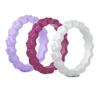 Rinfit - Anillo de Boda de Silicona para Mujer, Juego de Anillos Finos y apilables. Paquete de 3 Anillos. Cómodas, Bandas de Goma Suave para Boda, Talla 8, White, Lilac, Radiant Orchid