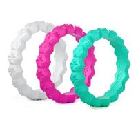 Rinfit - Anillo de Boda de Silicona para Mujer, Juego de Anillos Finos y apilables. Paquete de 3 Anillos. Cómodas, Bandas de Goma Suave para Boda, Size 9, White, Pink, Turquoise