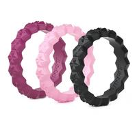 Rinfit - Anillo de Boda de Silicona para Mujer, Juego de Anillos Finos y apilables. Paquete de 3 Anillos. Cómodas, Bandas de Goma Suave para Boda, Talla 8, Black, Radiant Orchid, Pastel Pink