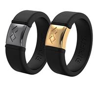 Rinfit Anillos de silicona para mujer, 6 mm de ancho, 7 mm de ancho, 2 mm de grosor, anillo de boda de silicona con placa de metal, diseño patentado, Size 8.5 - 9, Silicona, Sin piedras preciosas