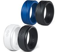 Rinfit Anillos de silicona para mujer de 6 mm de ancho, 2 mm de grosor y hombres de 9 mm de ancho, 2,2 mm de grosor, anillos de boda de goma, diseño patentado de la colección 4Love, Size 7, Silicona,