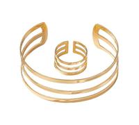 Ring Bracelet Set, Women Jewelry Sets, Elegant Three Layer Hollow Cuff Bangles and Stackable Rings, Chic Aesthetic Accessories for Special Occasions, Prom, Bridal, Gift Giving