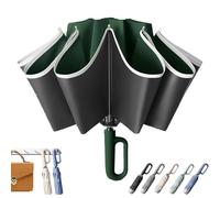Ring Buckle Umbrella, Rain Buckle Umbrella with 41'' & 49'' Canopy, Sturdy Windproof Automatic Open Close, Compact Folding Design, Reflective Strip, for Sunny & Rainy, Couple Use (Single Green)