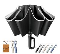 Ring Buckle Umbrella, Rain Buckle Umbrella with 41'' & 49'' Canopy, Sturdy Windproof Automatic Open Close, Compact Folding Design, Reflective Strip, for Sunny & Rainy, Couple Use (Single Black)