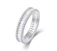 Ring Damen Cool, Engagement Ring Set Reihe Von Rechteckigen Moissanite Ringen Silber 9K Weißgold Größe 56 (17.8)