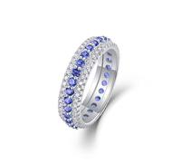 Ring Damen Cool, Verlobungsring Frau Eleganter Ring mit 0,87 Ct Labor Saphir und Moissanit Silber 9K Weißgold Größe 45 (14.3)