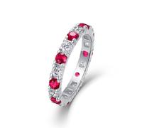 Ring Damen Silber Schlicht, Ringe Damen Dünner Ring mit Im Labor Hergestelltem Rubin und Moissanit 18K Weißgold Größe 45 (14.3)