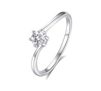 Ring Damen Silber Set, Promise Ring Beste Freundin Schmaler Solitärring mit Rundem Moissanit 0,3 Ct Platin Größe 62 (19.7)