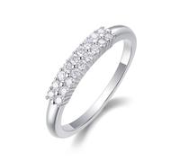Ring Damen Vintage, Freundschaftsringe Freundinnen Glatter, Dünner Ring mit 2 Reihen Moissanit 0.27Ct Silber 9K Weißgold Größe 61 (19.4)