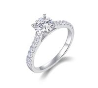 Ring Damen Vintage, Ring Zeigefinger Damen Eleganter Dünner Ring mit 1 Karat Rundem Moissanit Silber 9K Weißgold Größe 52 (16.6)