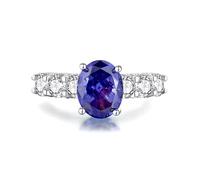 Ring Damen Zeigefinger, Damenring für mittelfinger mit 8X10mm Großem, Ovalem Tansanit und Moissanit In 4-Krappen-Fassung Silber 14K Weißgold Größe 60 (19.1)