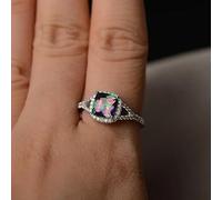 Ring de eternidad para mujeres Mystic Topaz Wedding Wedding Band Infinite Band 8 mm Princess Cut Simuled Mystic Rainbow Gemstone 925 Sterling Silver Cubic Zirconia Promise (8#), KK-R025-JY608