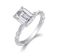 Ring Frau, Ring Damen Verdrehter Ring mit 7 X 9 mm Großem Rechteckigem Moissanit 2.5Ct Silber 9K Weißgold Größe 56 (17.8)