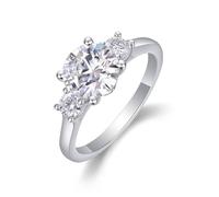 Ring Frauen, Freundschaftsringe Freundinnen Schmaler, Glatter Ring mit 2 Ct Rundem Moissanit Silber Platin Größe 60 (19.1)