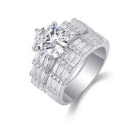 Ring Frauen Minimalistisch, Heiratsantrag Ring Breites 2-Ring-Set mit 3 Karat Rundem Moissanit Silber 14K Weißgold Größe 57 (18.1)