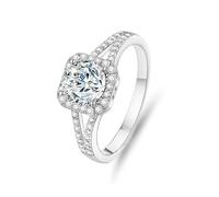 Ring Hochzeit, Memoire Ring Ring mit 6,5 mm Rundem Moissanit 1 Ct Silber Platin Größe 57 (18.1)