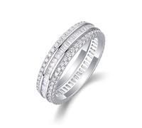 Ring Hochzeit, Ring Frau 3 Reihen Moissanite Eleganter Ring 5 mm Silber Platin Größe 52 (16.6)