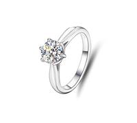Ring Schlicht, Promise Ring Beste Freundin mit 1 Ct Rundem Moissanit-Solitär Silber 18K Weißgold Größe 47 (15.0)